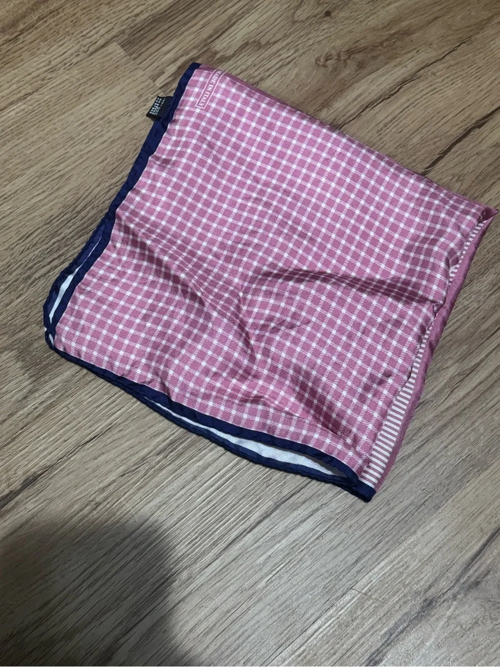 100% silk pocket square  made in italy with pink and white checkered,